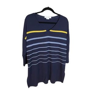 A Pennington’s striped blue sweater in size 0X